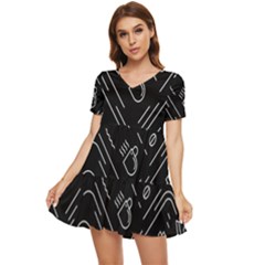 Coffee Background Tiered Short Sleeve Babydoll Dress by Bedest