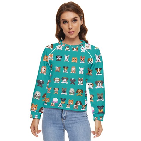 Different Type Vector Cartoon Dog Faces Women s Long Sleeve Raglan T-shirt by Bedest