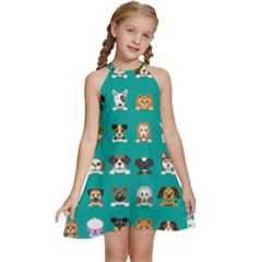 Different Type Vector Cartoon Dog Faces Kids  Halter Collar Waist Tie Chiffon Dress by Bedest