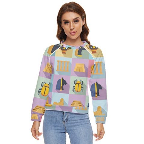 Egypt Icons Set Flat Style Women s Long Sleeve Raglan T-shirt by Bedest
