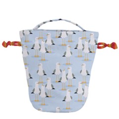 Cute Seagulls Seamless Pattern Light Blue Background Drawstring Bucket Bag by Bedest