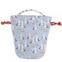 Cute Seagulls Seamless Pattern Light Blue Background Drawstring Bucket Bag View1