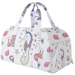 Seamless Pattern Cute Unicorn Cartoon Hand Drawn Burner Gym Duffel Bag by Bedest