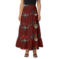 Tattoo Old School Background Pattern Tiered Ruffle Maxi Skirt by Bedest