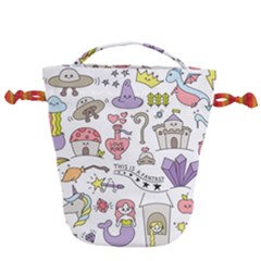 Fantasy Things Doodle Style Vector Illustration Drawstring Bucket Bag by Bedest