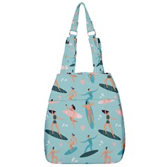 Beach Surfing Surfers With Surfboards Surfer Rides Wave Summer Outdoors Surfboards Seamless Pattern Center Zip Backpack by Bedest
