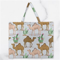 Camels Cactus Desert Pattern Zipper Large Tote Bag by Hannah976