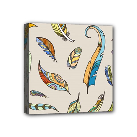 Vector Boho Doodle Feathers Seamless Pattern Illustration Mini Canvas 4  X 4  (stretched) by Hannah976