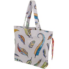 Vector Boho Doodle Feathers Seamless Pattern Illustration Drawstring Tote Bag by Hannah976