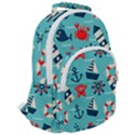 Seamless Pattern Nautical Icons Cartoon Style Rounded Multi Pocket Backpack View2