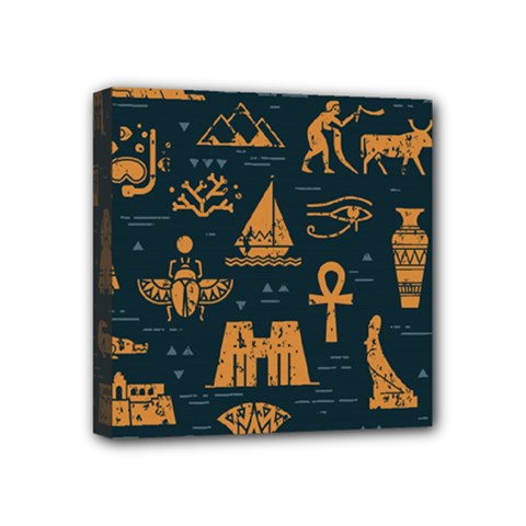 Dark Seamless Pattern Symbols Landmarks Signs Egypt Art Mini Canvas 4  X 4  (stretched) by Hannah976