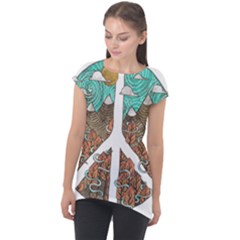 Psychedelic Art Painting Peace Drawing Landscape Art Peaceful Cap Sleeve High Low Top by Sarkoni