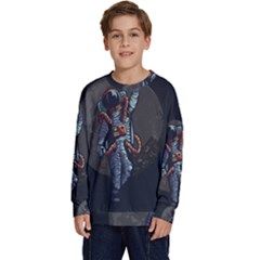 Illustration Drunk Astronaut Kids  Crewneck Sweatshirt by Bedest