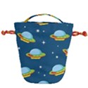 Seamless Pattern Ufo With Star Space Galaxy Background Drawstring Bucket Bag View1