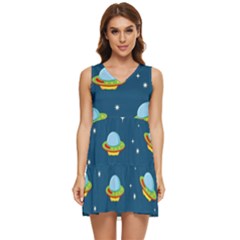 Seamless Pattern Ufo With Star Space Galaxy Background Tiered Sleeveless Mini Dress by Bedest