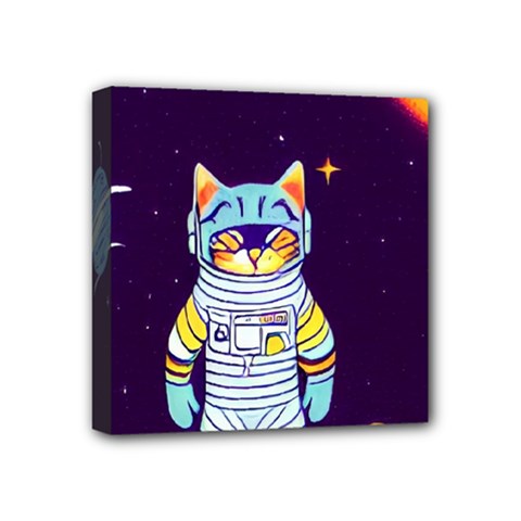Cat Astronaut Space Retro Universe Mini Canvas 4  X 4  (stretched) by Bedest