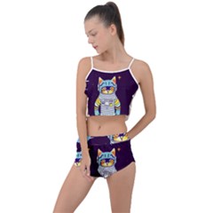 Cat Astronaut Space Retro Universe Summer Cropped Co-ord Set by Bedest