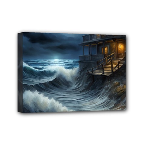 House Waves Storm Mini Canvas 7  X 5  (stretched) by Bedest