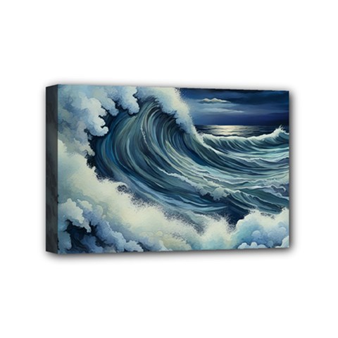 Waves Storm Sea Moon Landscape Mini Canvas 6  X 4  (stretched) by Bedest