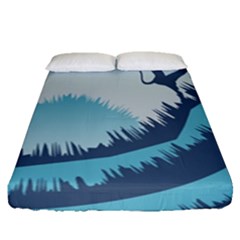 Swan Flying Bird Wings Waves Grass Fitted Sheet (queen Size) by Bedest