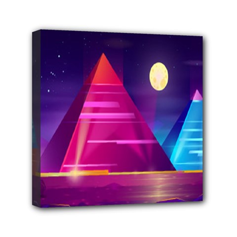 Egyptian Pyramids Night Landscape Cartoon Mini Canvas 6  X 6  (stretched) by Ndabl3x