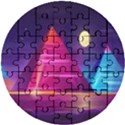 Egyptian Pyramids Night Landscape Cartoon Wooden Puzzle Round View1
