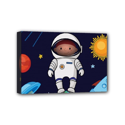 Boy Spaceman Space Rocket Ufo Planets Stars Mini Canvas 6  X 4  (stretched) by Ndabl3x