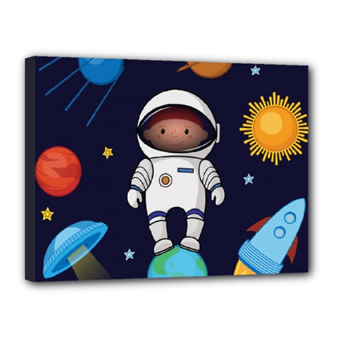 Boy Spaceman Space Rocket Ufo Planets Stars Canvas 16  X 12  (stretched) by Ndabl3x
