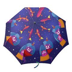 Cartoon Funny Aliens With Ufo Duck Starry Sky Set Folding Umbrellas by Ndabl3x