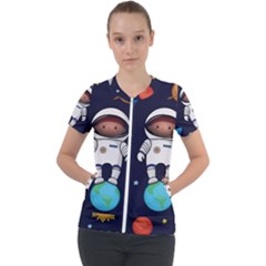 Boy Spaceman Space Rocket Ufo Planets Stars Short Sleeve Zip Up Jacket by Ndabl3x