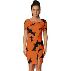 Halloween Card With Bats Flying Pattern Fitted Knot Split End Bodycon Dress by Hannah976