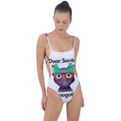 Cute Cat Glasses Christmas Tree Tie Strap One Piece Swimsuit by Sarkoni