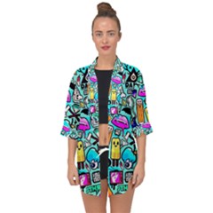 Graffiti Pop Art Crazy Retro Open Front Chiffon Kimono by Bedest