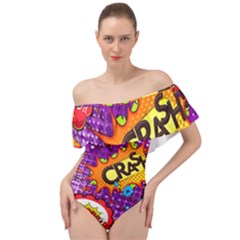 Crash Bang Adventure Time Art Boom Graffiti Off Shoulder Velour Bodysuit  by Bedest