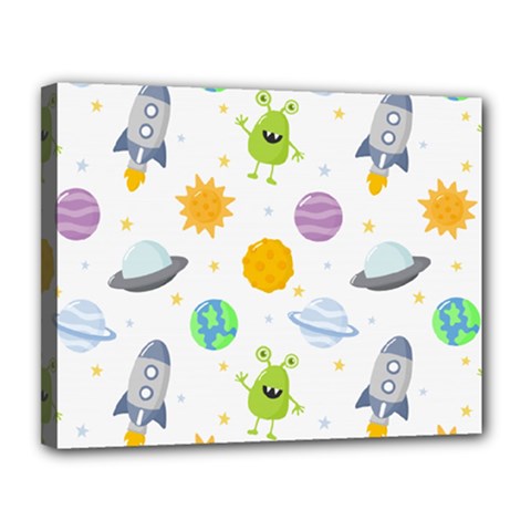 Seamless Pattern Cartoon Space Planets Isolated White Background Canvas 14  X 11  (stretched) by Hannah976