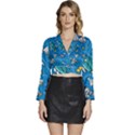 About Space Seamless Pattern Long Sleeve Tie Back Satin Wrap Top View1