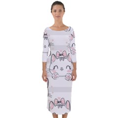 Cat With Bow Pattern Quarter Sleeve Midi Bodycon Dress by Hannah976