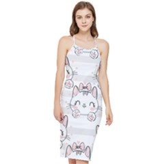 Cat With Bow Pattern Bodycon Cross Back Summer Dress by Hannah976