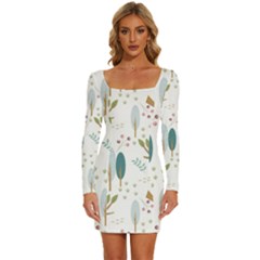 Pattern Sloth Woodland Long Sleeve Square Neck Bodycon Velvet Dress by Hannah976