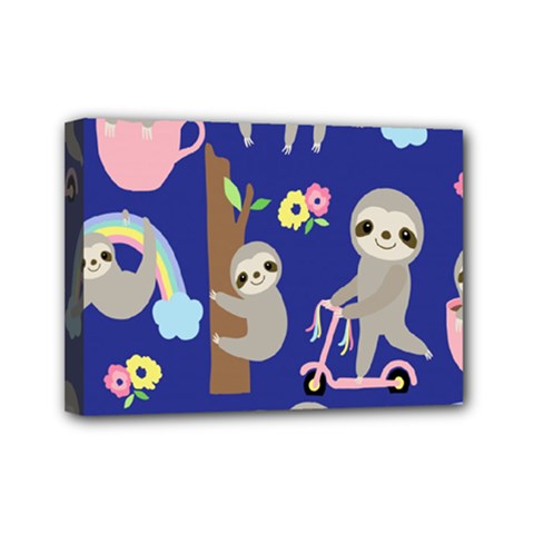 Hand Drawn Cute Sloth Pattern Background Mini Canvas 7  X 5  (stretched) by Hannah976
