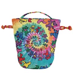 Grateful Dead Bears Tie Dye Vibrant Spiral Drawstring Bucket Bag by Bedest