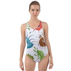Dangerous Streptococcus Lactobacillus Staphylococcus Others Microbes Cartoon Style Vector Seamless P Cut-out Back One Piece Swimsuit by Ravend