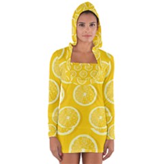 Lemon Fruits Slice Seamless Pattern Long Sleeve Hooded T-shirt by Ravend