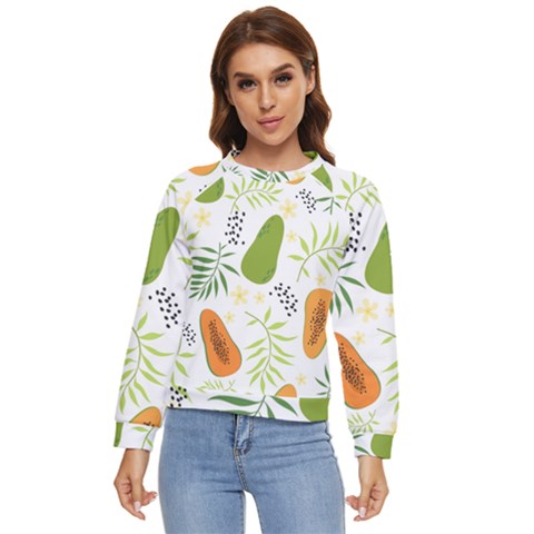 Seamless Tropical Pattern With Papaya Women s Long Sleeve Raglan T-shirt by Ravend