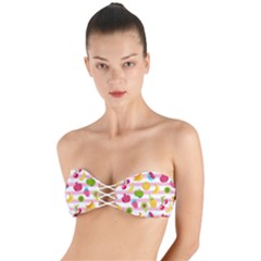 Tropical Fruits Berries Seamless Pattern Twist Bandeau Bikini Top by Ravend