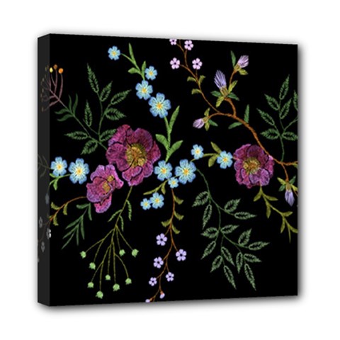 Embroidery Trend Floral Pattern Small Branches Herb Rose Mini Canvas 8  X 8  (stretched) by Apen