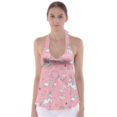 Cute Unicorn Seamless Pattern Tie Back Tankini Top by Apen