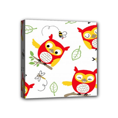 Seamless Pattern Vector Owl Cartoon With Bugs Mini Canvas 4  X 4  (stretched) by Apen