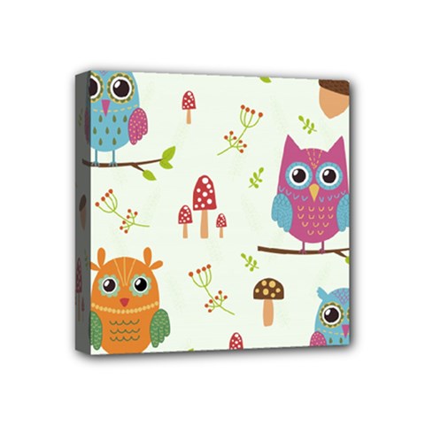 Forest Seamless Pattern With Cute Owls Mini Canvas 4  X 4  (stretched) by Apen