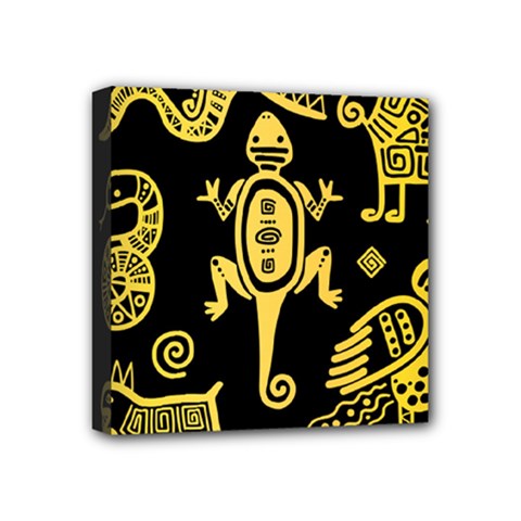 Mexican Culture Golden Tribal Icons Mini Canvas 4  X 4  (stretched) by Apen